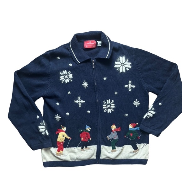 Vintage Winter Skiing Cardigan - HolidayLodge- Large - - Picture 1 of 5